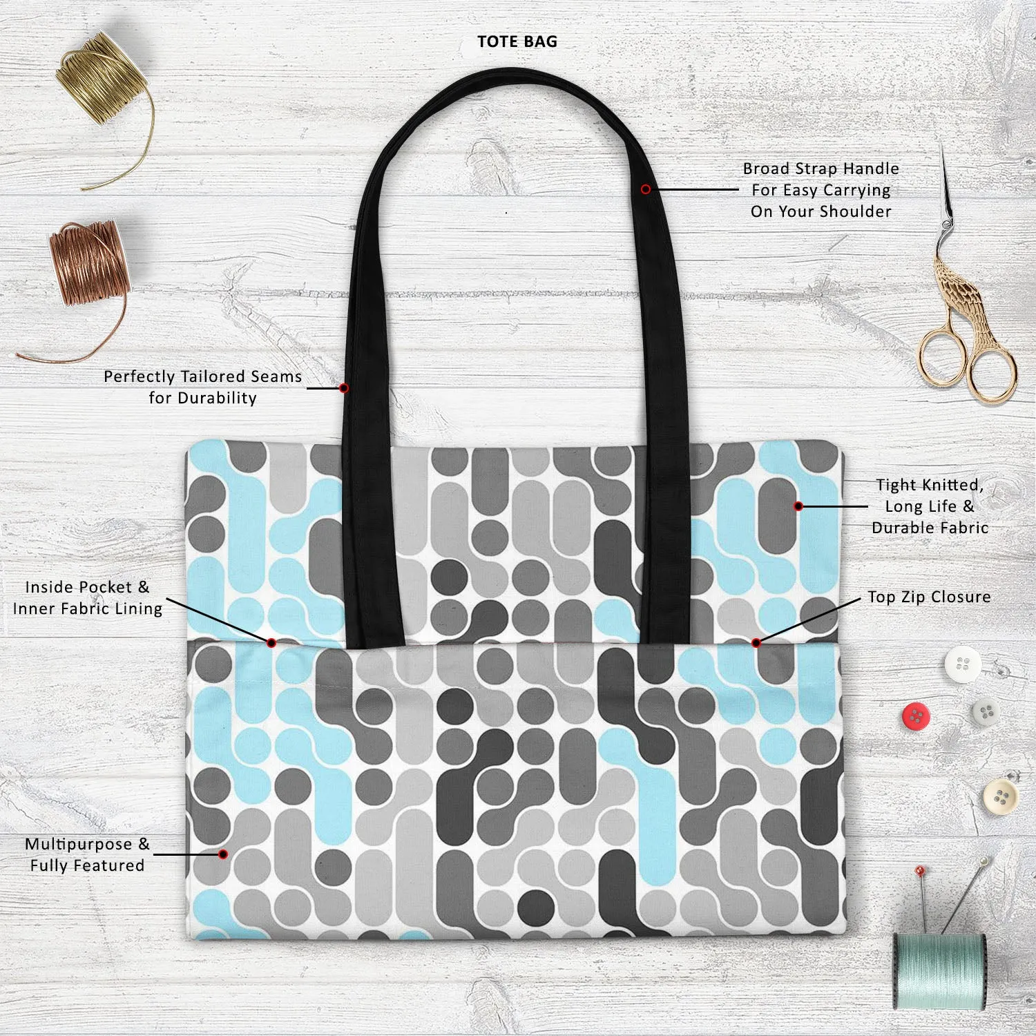Abstract Geometric D2 Tote Bag Shoulder Purse | Multipurpose