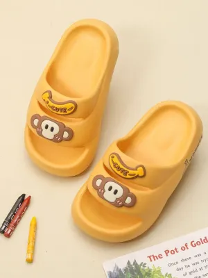 Adorable Yellow Monkey Slip-On Slippers For Boys
