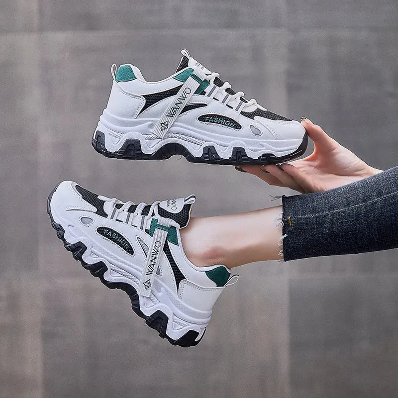 Amozae-2024 BKQU Women's Trainers New Chunky Sneakers Women Breathable Mesh Casual Shoes Sneakers Tennis Female Platform Lace Up Shoes