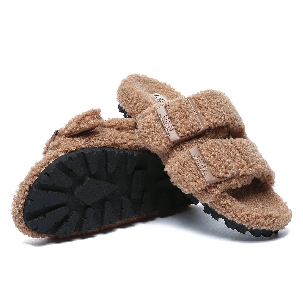 AUSTRALIAN SHEPHERD UGG Women Shearling Buckle Sandal Slides Jennie #AS2057