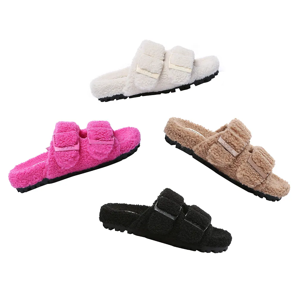 AUSTRALIAN SHEPHERD UGG Women Shearling Buckle Sandal Slides Jennie #AS2057