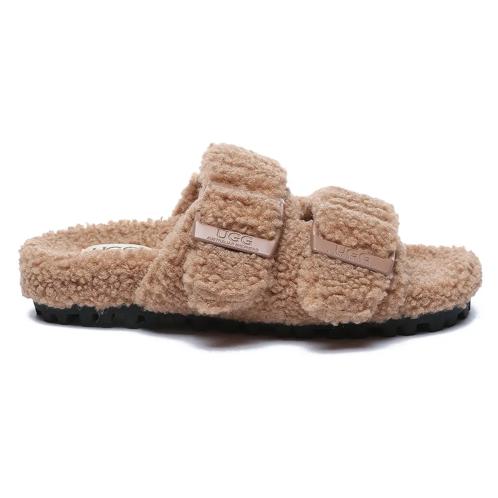 AUSTRALIAN SHEPHERD UGG Women Shearling Buckle Sandal Slides Jennie #AS2057