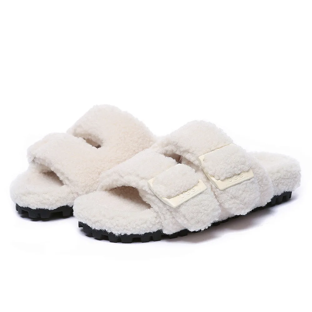 AUSTRALIAN SHEPHERD UGG Women Shearling Buckle Sandal Slides Jennie #AS2057