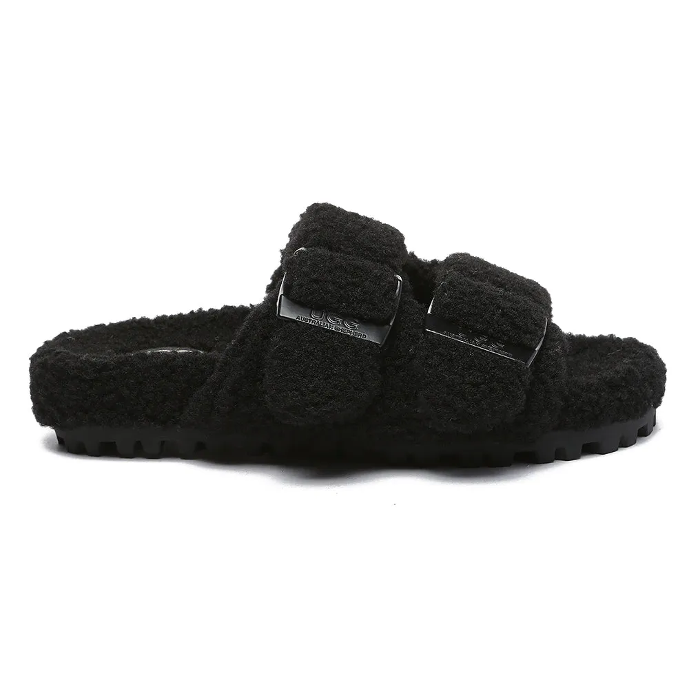 AUSTRALIAN SHEPHERD UGG Women Shearling Buckle Sandal Slides Jennie #AS2057