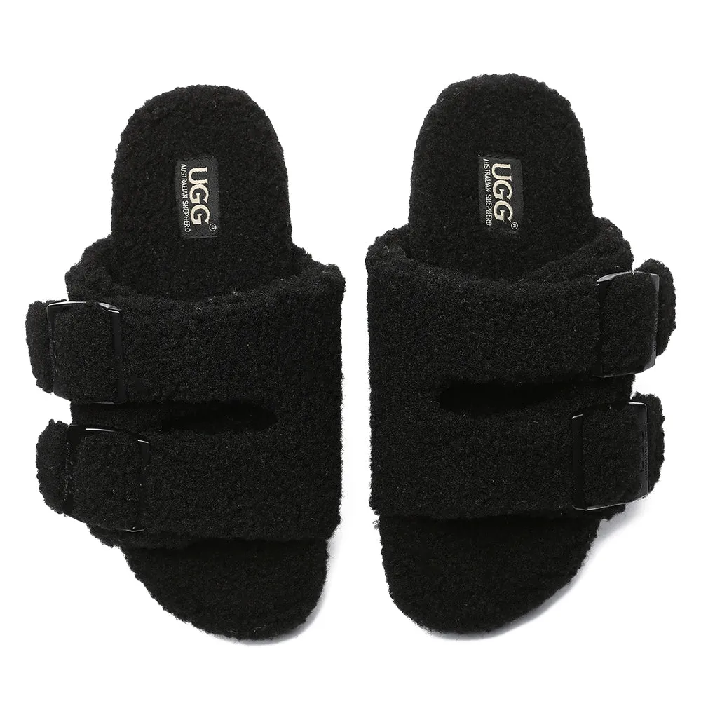 AUSTRALIAN SHEPHERD UGG Women Shearling Buckle Sandal Slides Jennie #AS2057