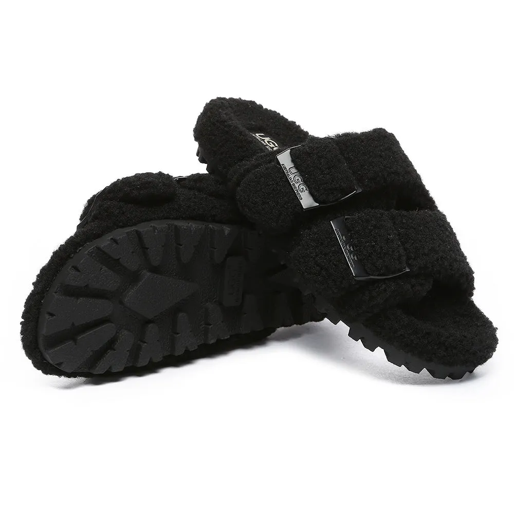 AUSTRALIAN SHEPHERD UGG Women Shearling Buckle Sandal Slides Jennie #AS2057