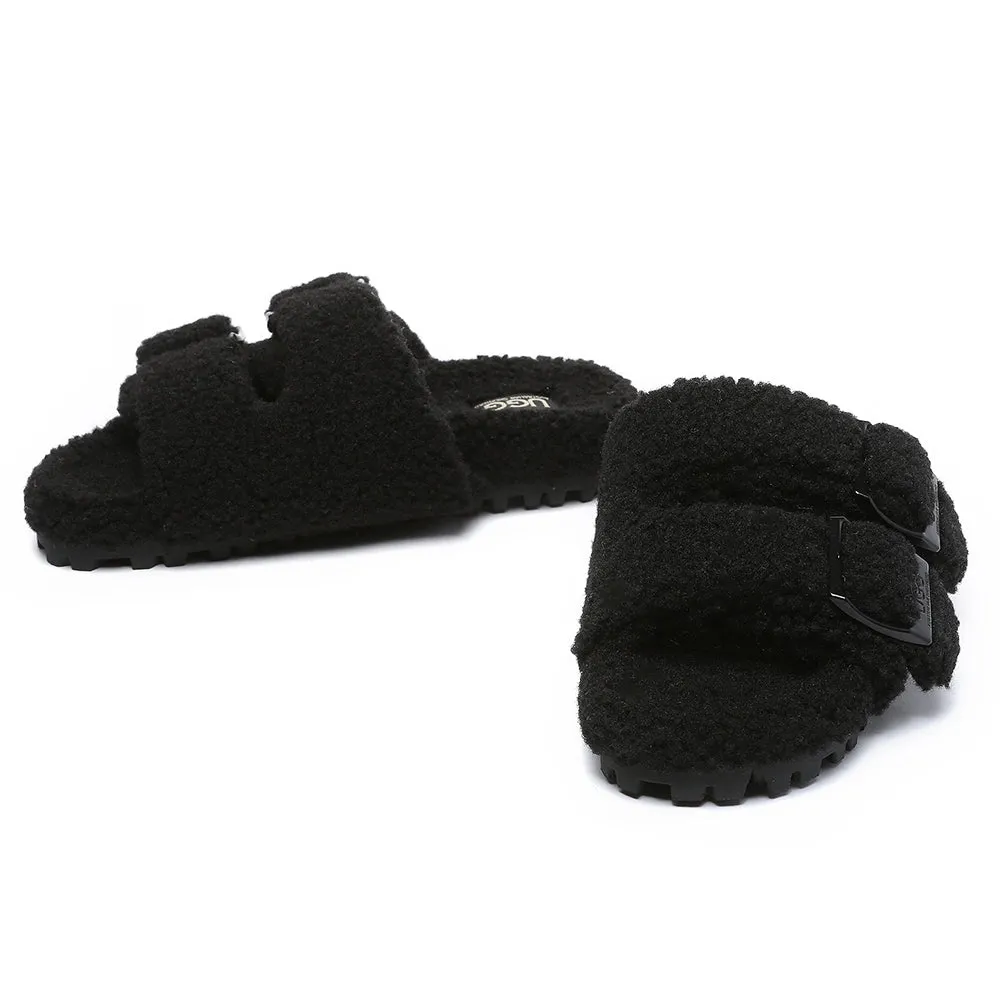 AUSTRALIAN SHEPHERD UGG Women Shearling Buckle Sandal Slides Jennie #AS2057