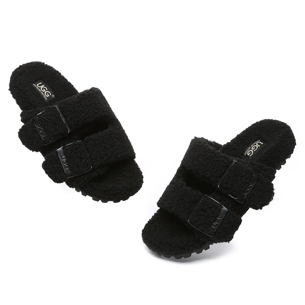 AUSTRALIAN SHEPHERD UGG Women Shearling Buckle Sandal Slides Jennie #AS2057