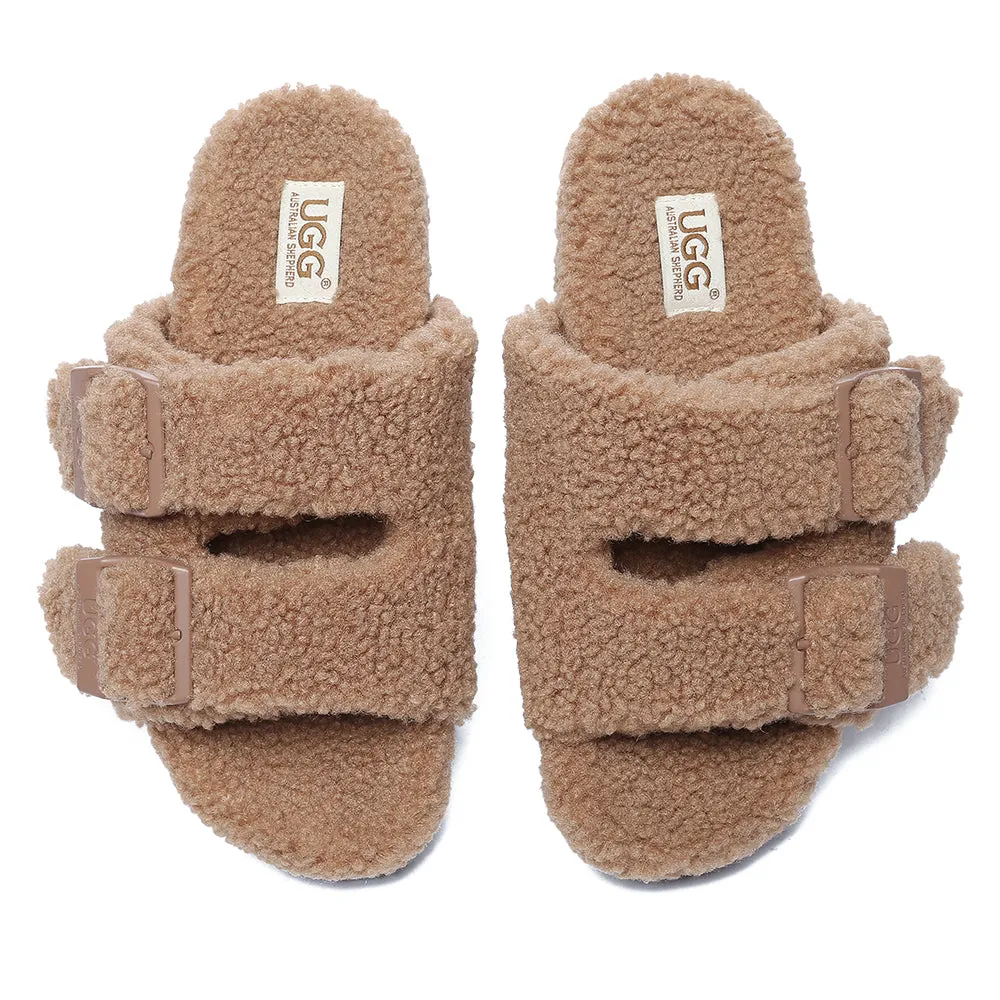 AUSTRALIAN SHEPHERD UGG Women Shearling Buckle Sandal Slides Jennie #AS2057
