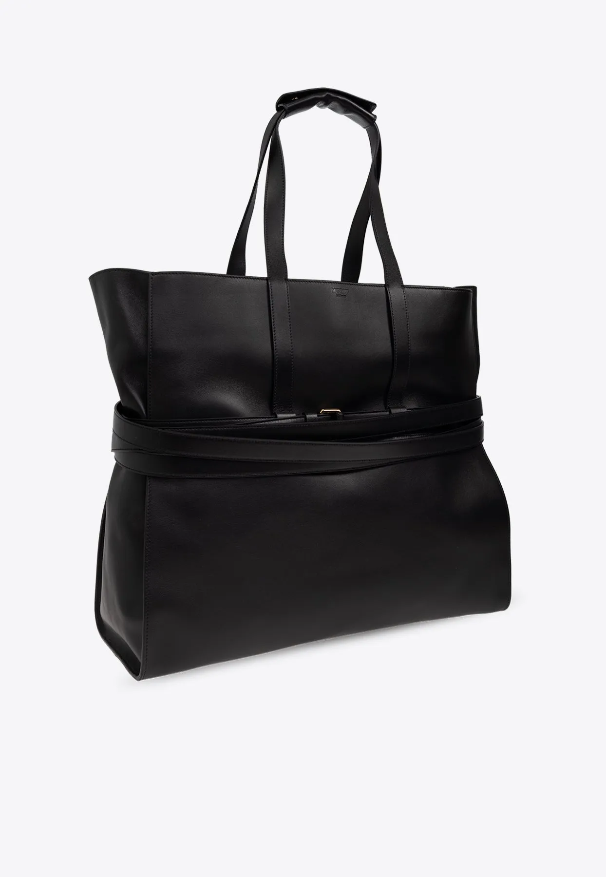 Belted Leather Tote Bag