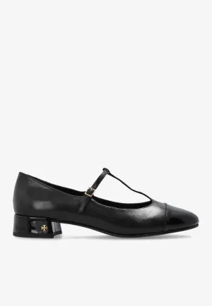 Cap-Toe T-strap Leather Ballet Flats