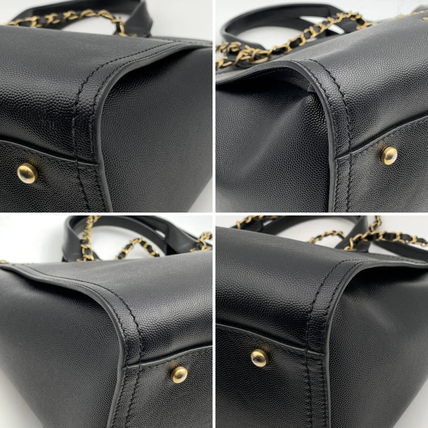 CHANEL Black Caviar Leather Studded Deauville Tote Shoulder Bag