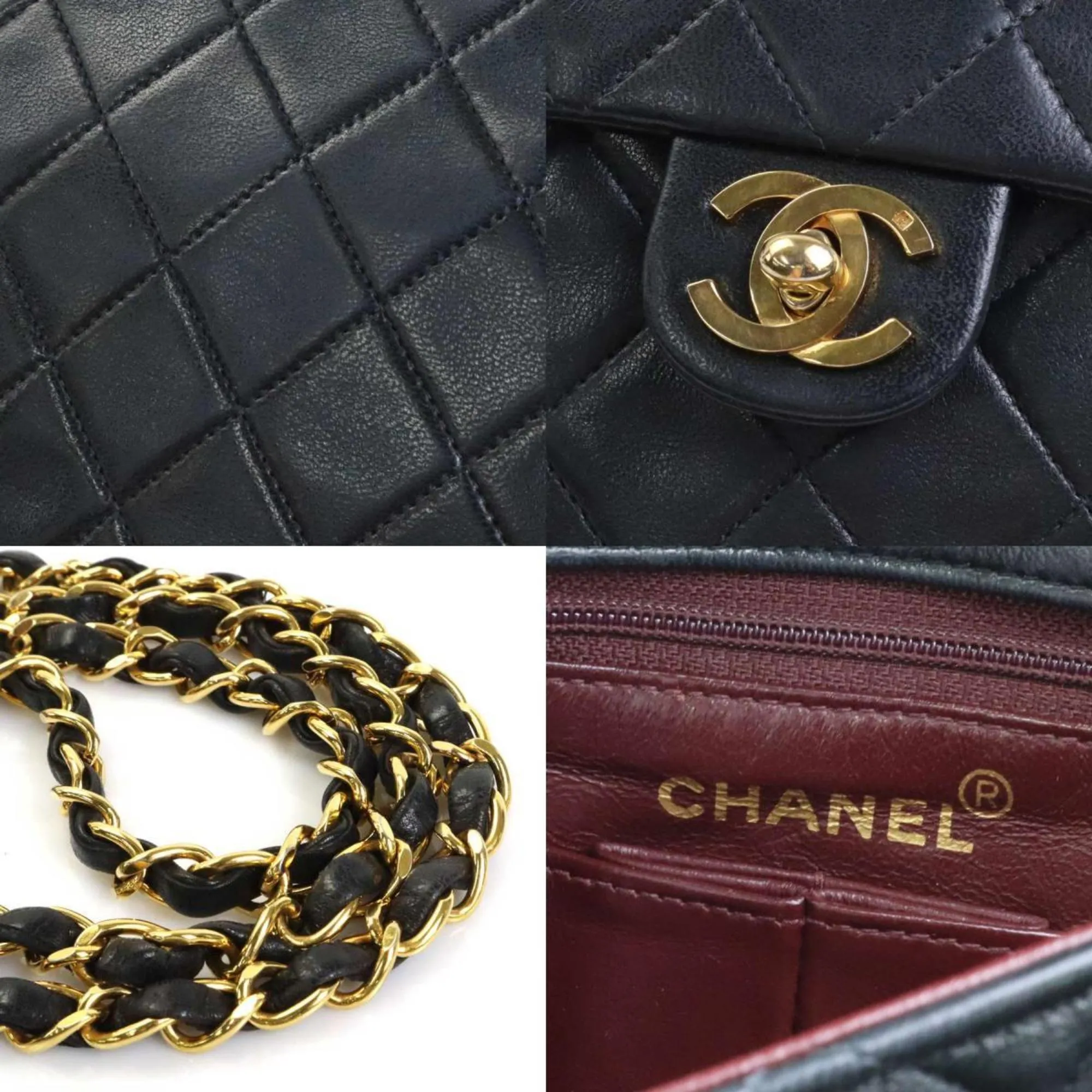 Chanel Crossbody Shoulder Bag Matelasse Leather/Metal Black/Gold Women's