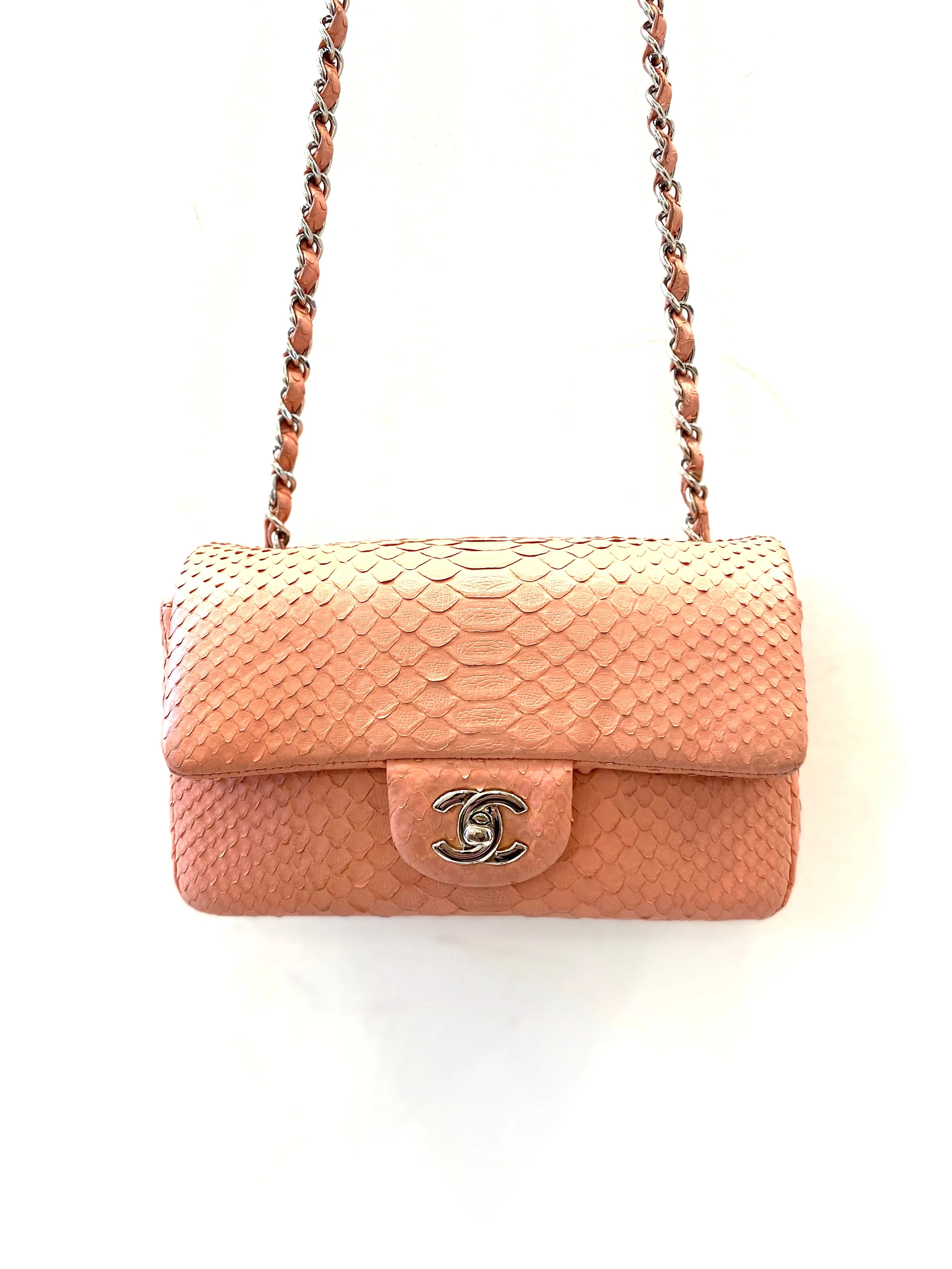 CHANEL PYTHON MINI FLAP BAG IN BUBBLEGUM PINK