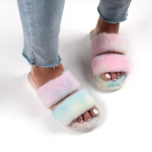 Chicvane Gradient Color Fur Slides Shoes Home Furry Sleepers