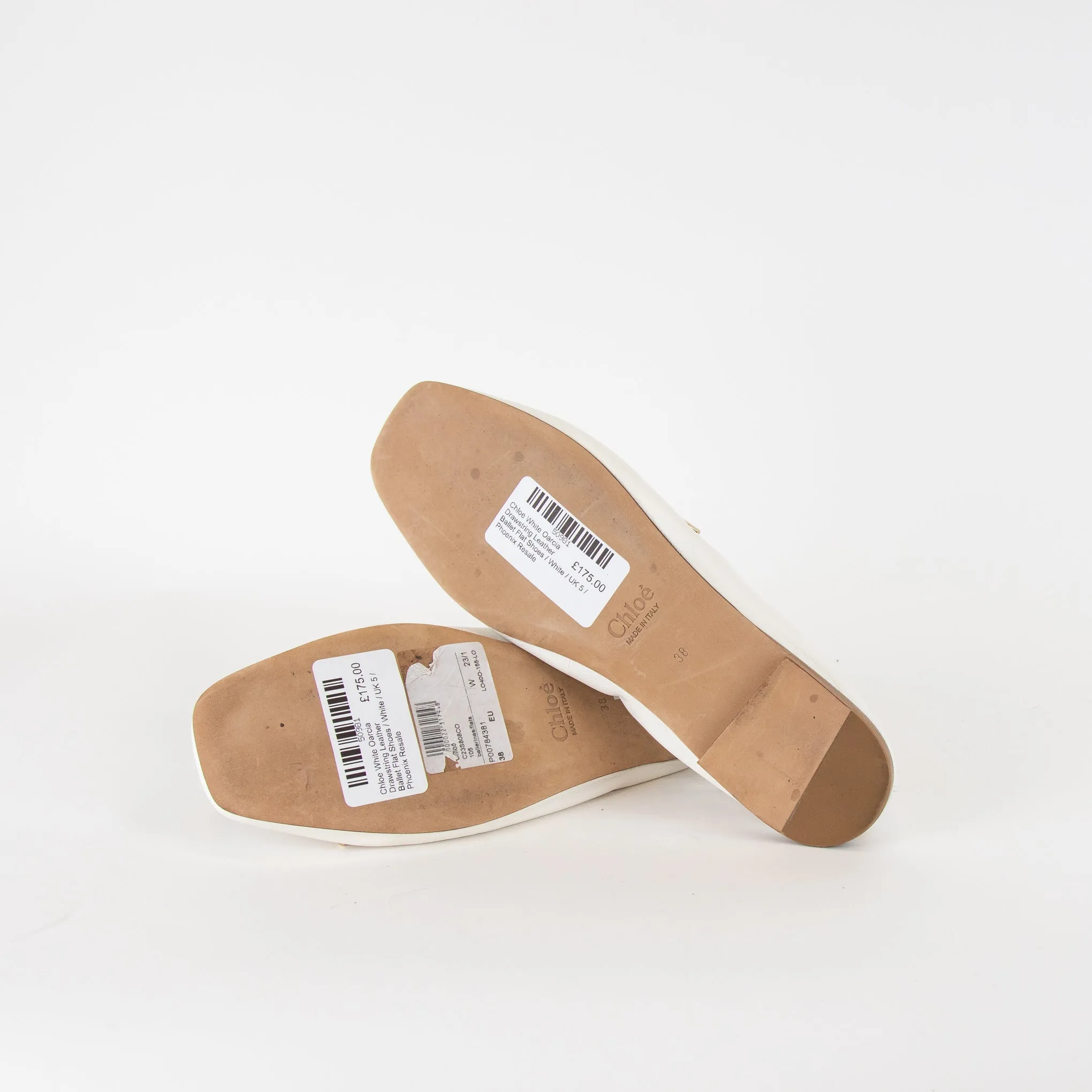 Chloe White Oarcia Drawstring Leather Ballet Flat Shoes