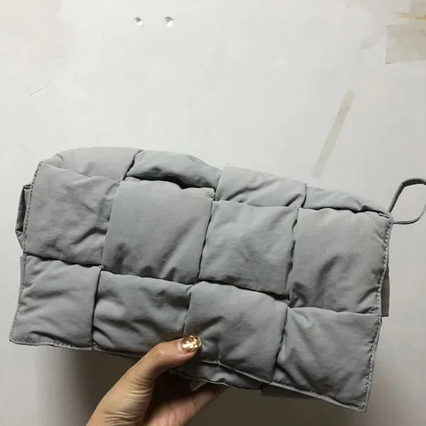 Christmas Gift Fashion Woven Cotton Padded Women Shoulder Bag Brands Designer Stuffing Down Crossbody Bags for Women 2021 Knitting Handbag Ins