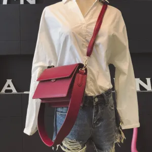 Christmas Gift Wide Strap Organ Bag Women 2021 Korea Deisgner Shoulder Crossbody Bags Simple High Quality Female Purses and Handbag Pu Leather
