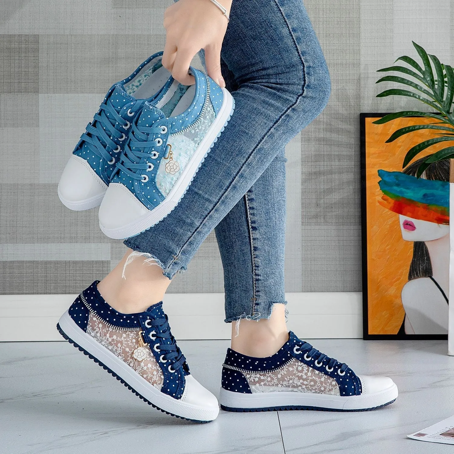 Comelyy hollowed out denim mesh shoes breathable cloth shoes