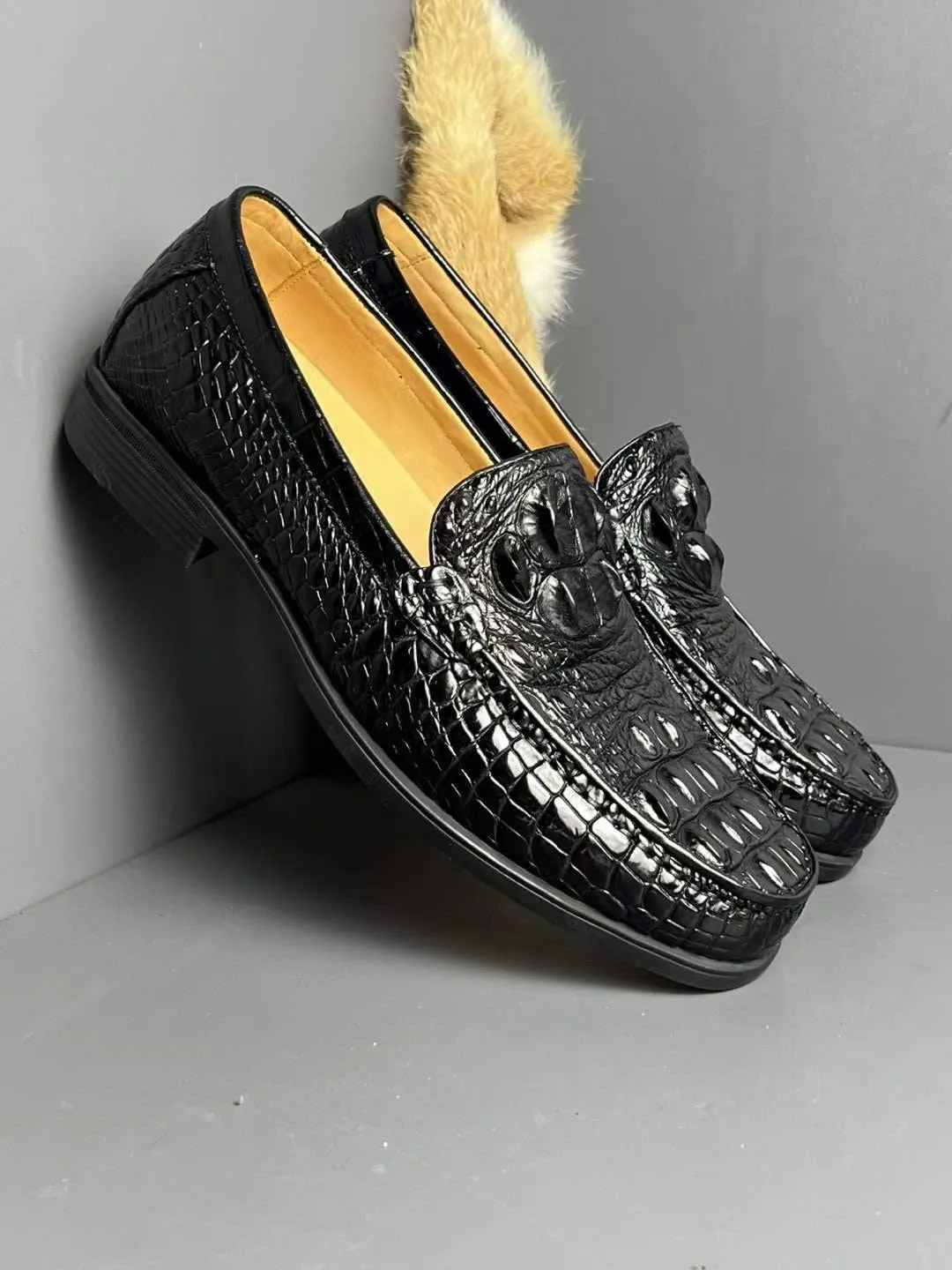 Crocodile Shoes Genuine Crocodile Skin Bone Leather Slip On Driving Loafers