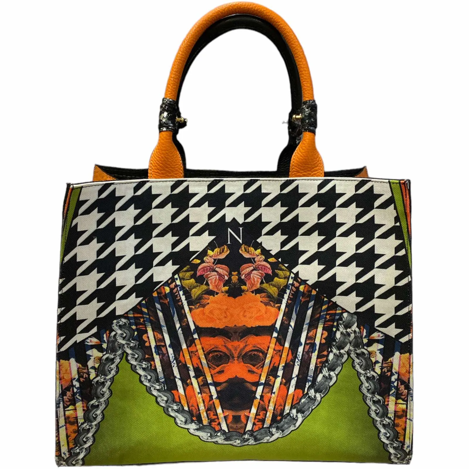 FELICE. BLACK AND WHITE ART LEATHER ART TOTE