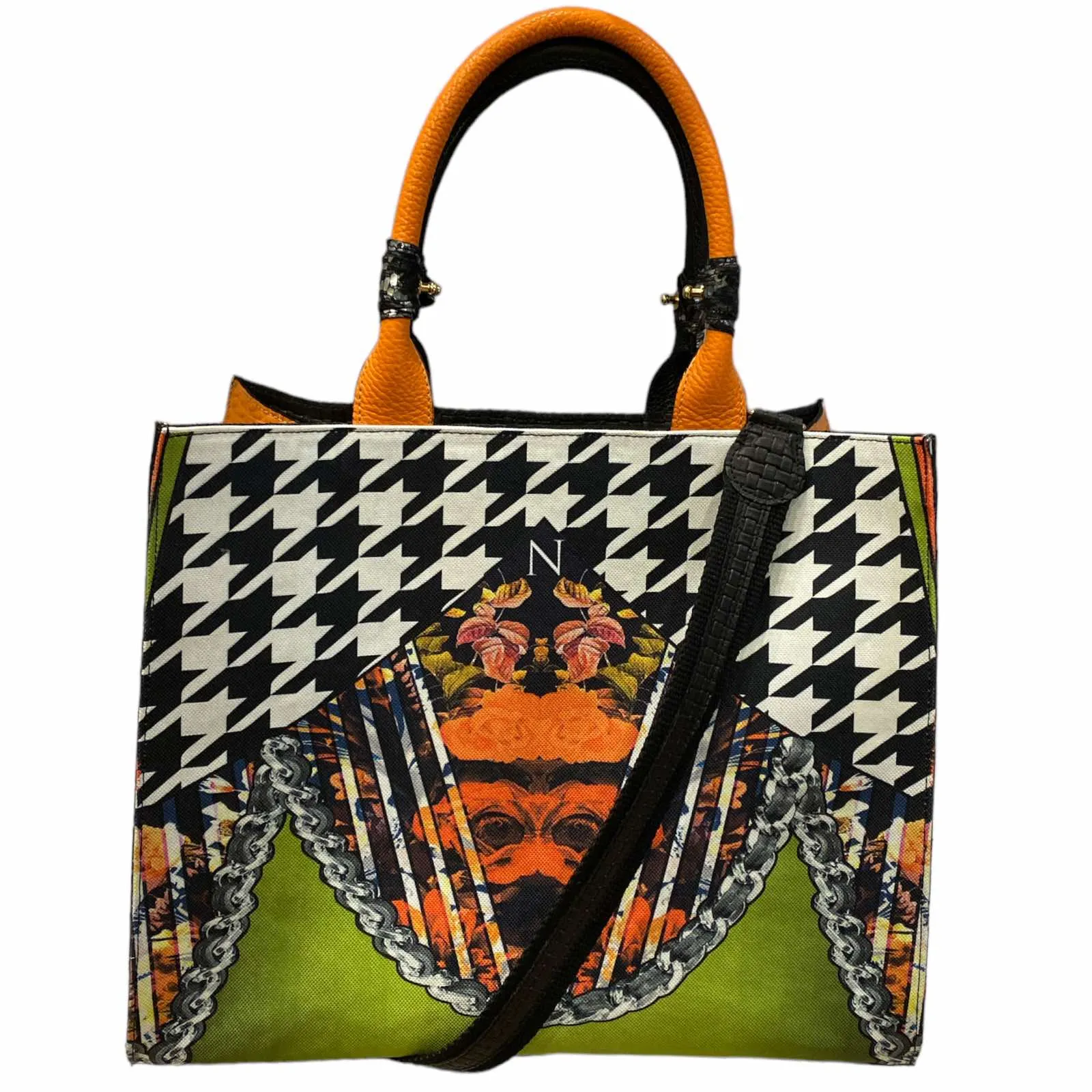FELICE. BLACK AND WHITE ART LEATHER ART TOTE