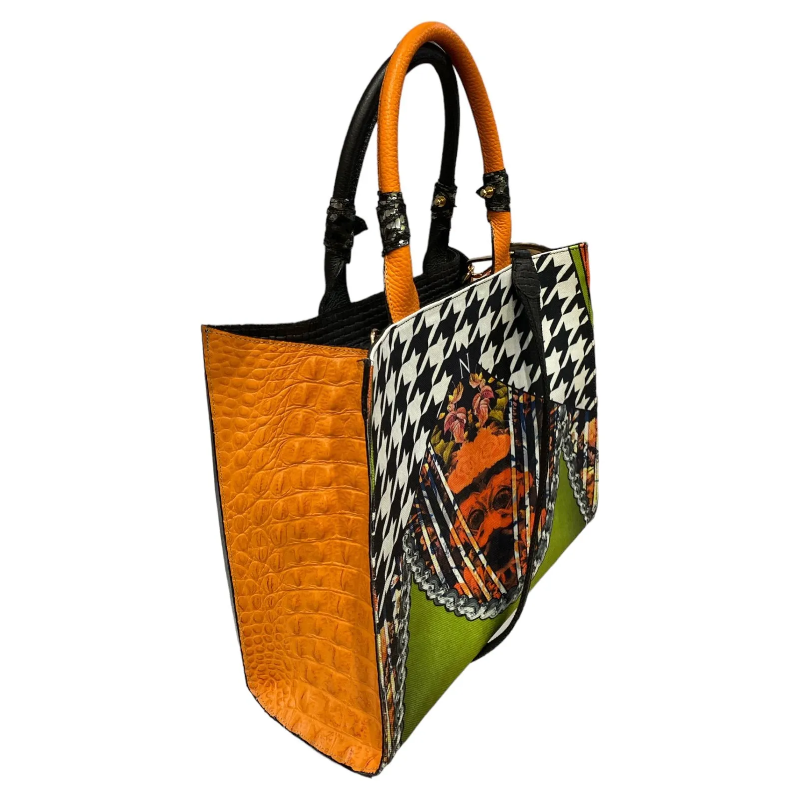FELICE. BLACK AND WHITE ART LEATHER ART TOTE