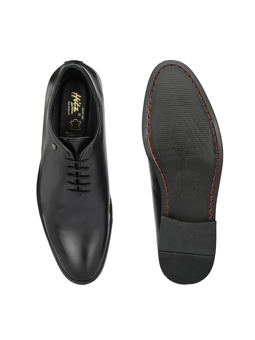 Hitz Men's Black Leather Lace up Formal Shoes