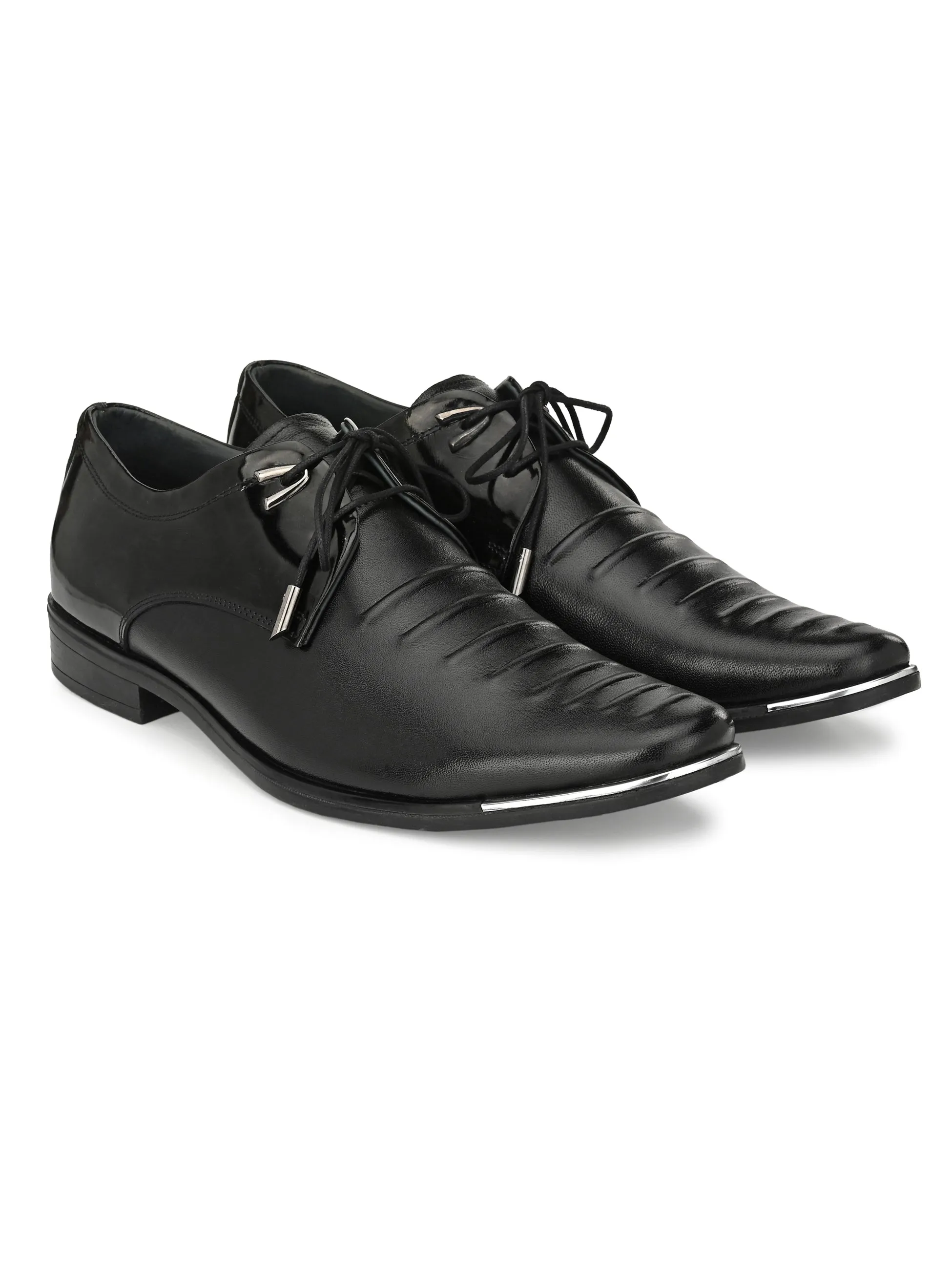 Hitz Men's Black Leather Lace-up Semi-Formal Shoes