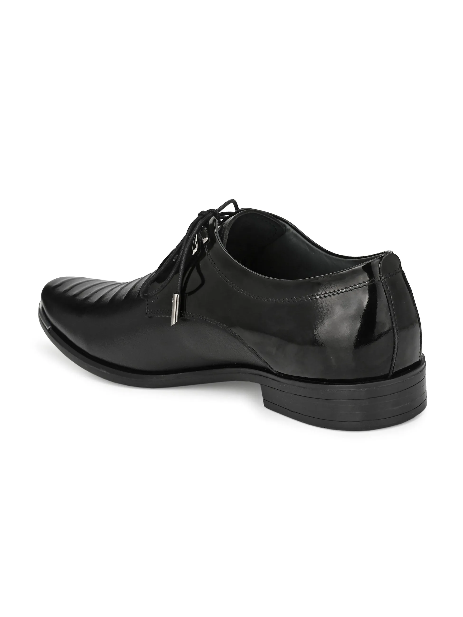Hitz Men's Black Leather Lace-up Semi-Formal Shoes
