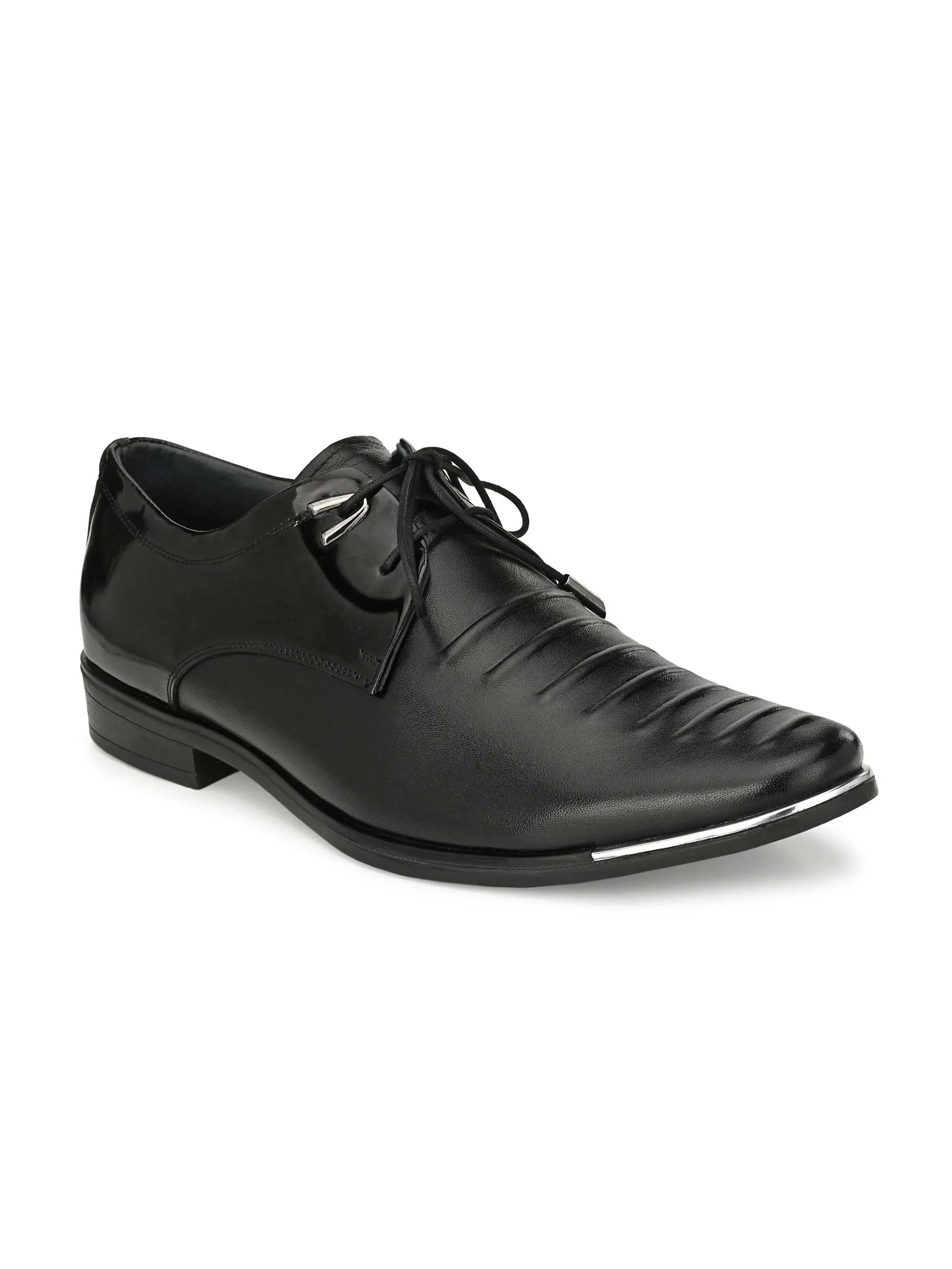 Hitz Men's Black Leather Lace-up Semi-Formal Shoes