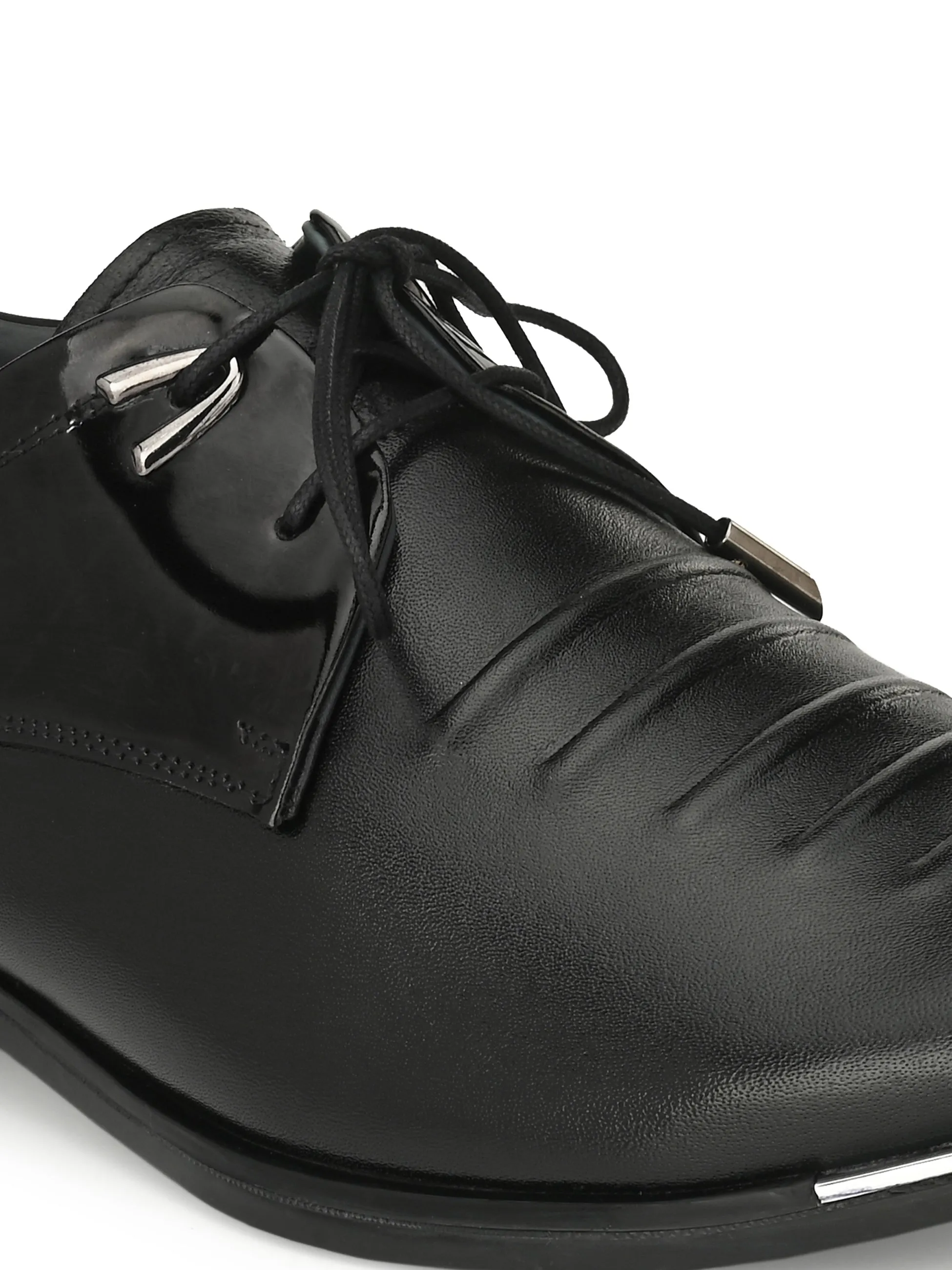 Hitz Men's Black Leather Lace-up Semi-Formal Shoes