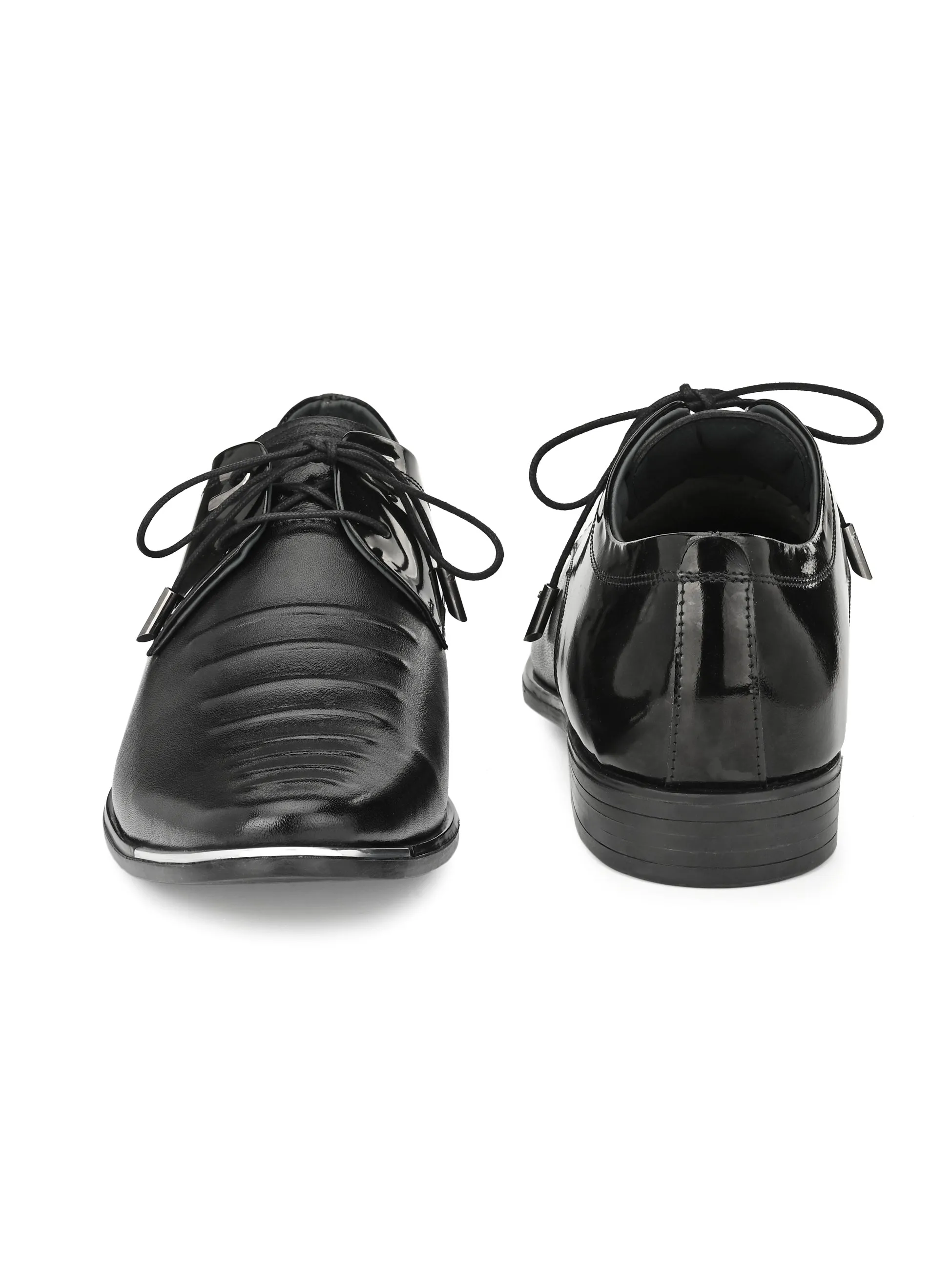 Hitz Men's Black Leather Lace-up Semi-Formal Shoes
