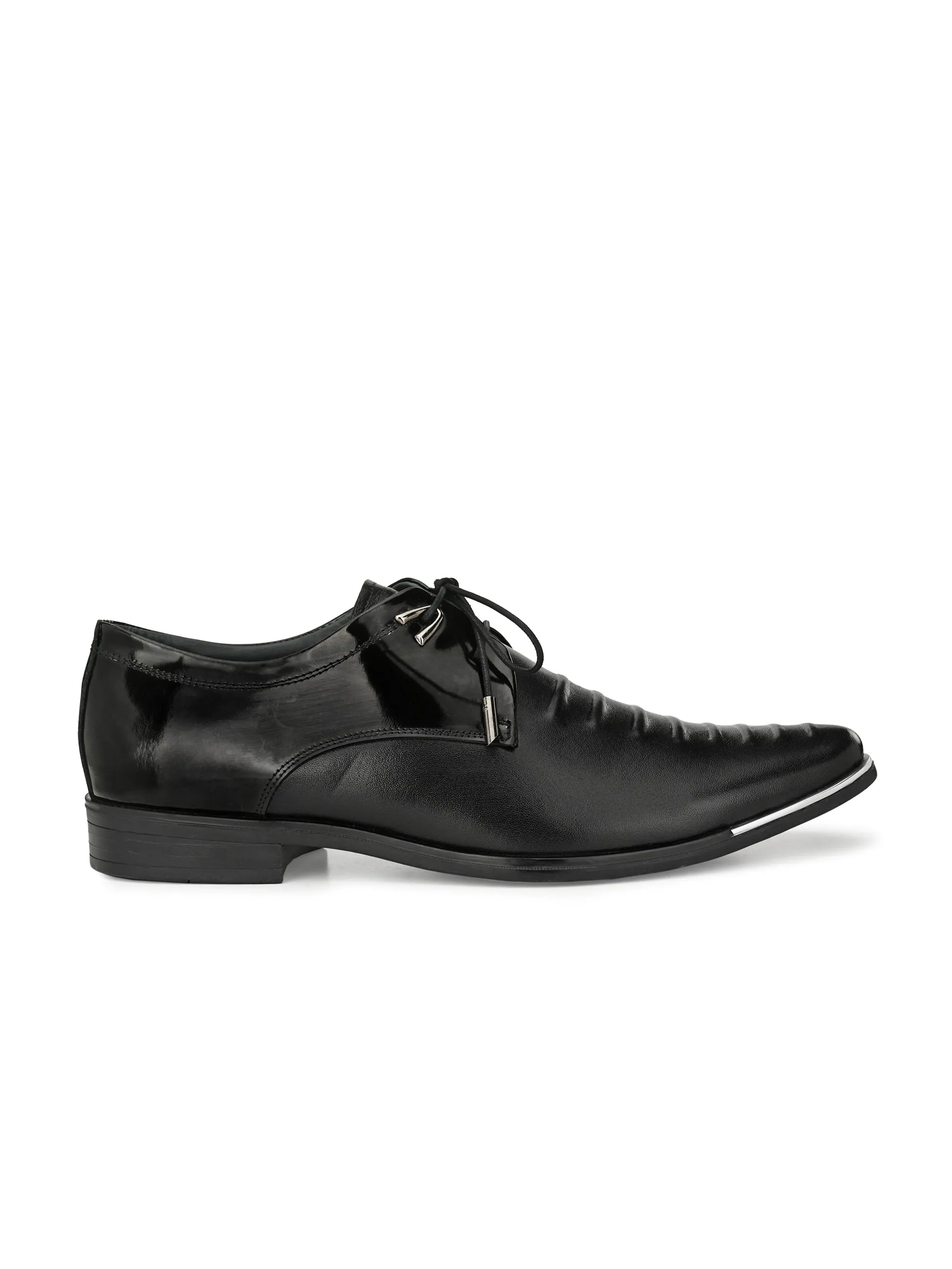Hitz Men's Black Leather Lace-up Semi-Formal Shoes