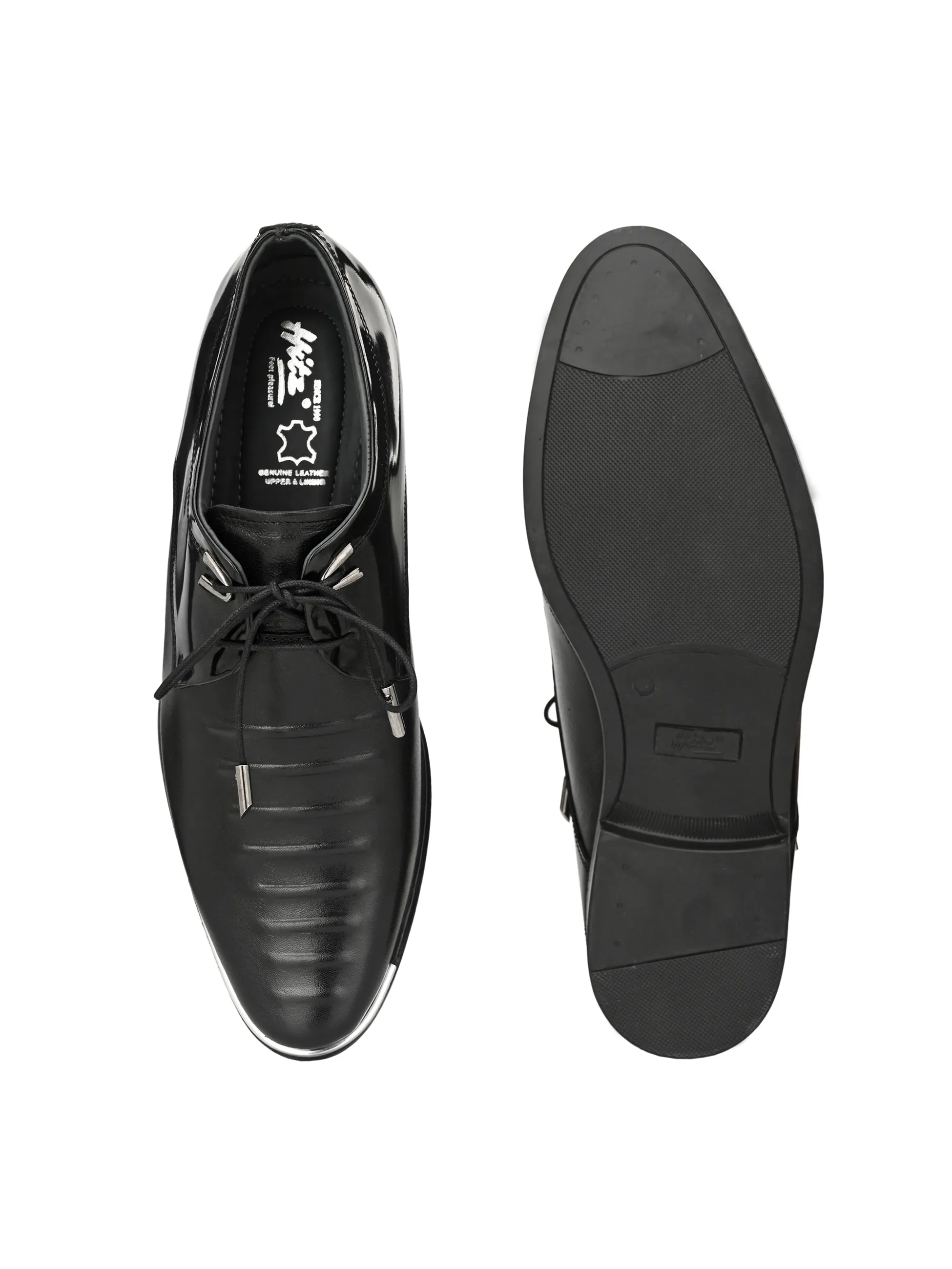 Hitz Men's Black Leather Lace-up Semi-Formal Shoes
