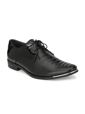 Hitz Men's Black Leather Lace-up Semi-Formal Shoes