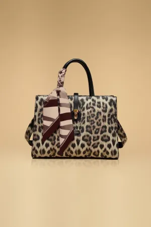 Jaguar Print Sling Bag With Satin Ribbon