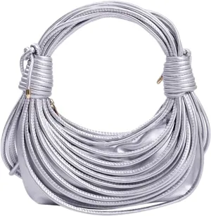 Knotted Design Crossbody Silver Vegan Leather Hobo Mini Bag
