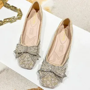 Luxury Bling Bow Rubber Bottom Flat Shoes