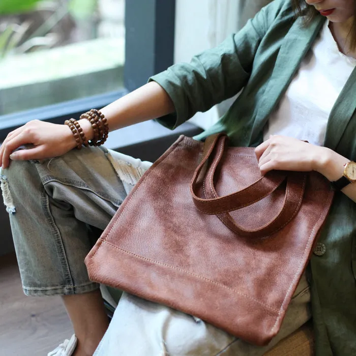 Medium Womens Brown Leather Shoulder Tote Bags Handbags Purse for Women
