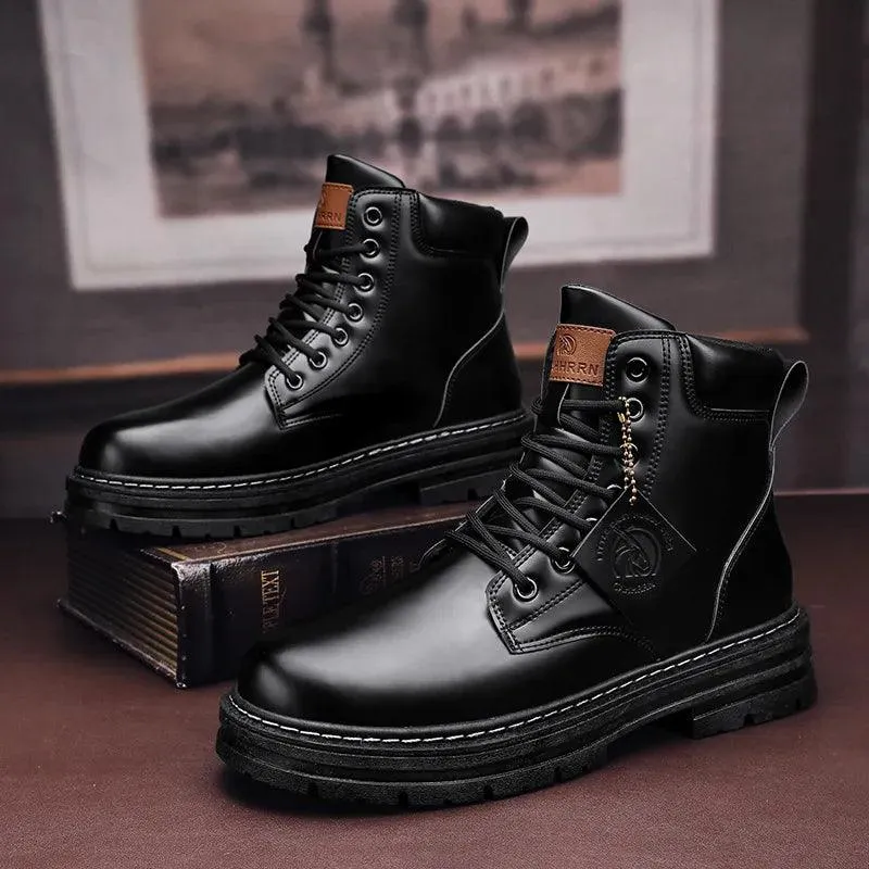 Men's Leather Motorcycle Ankle Military Boots