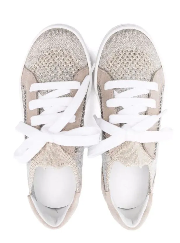Metallic-threaded lace-up sneakers