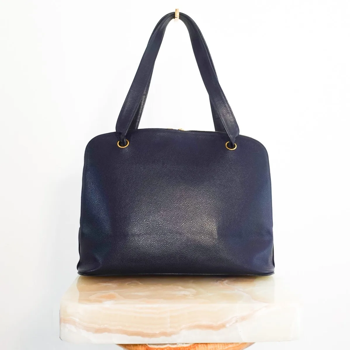 Neo soft navy leather tote