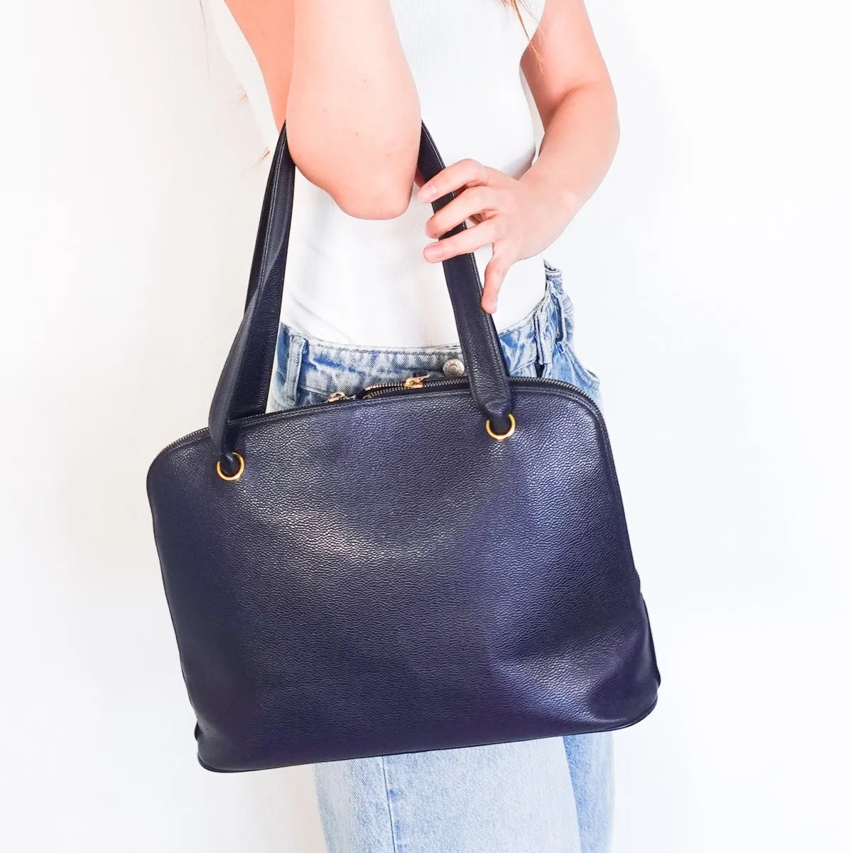 Neo soft navy leather tote