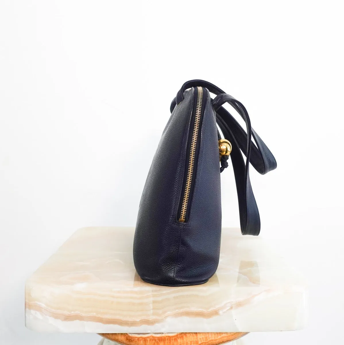 Neo soft navy leather tote