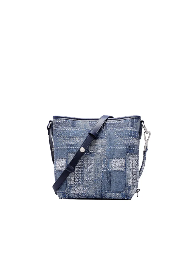 Oil Painting Jacquard with Leather Shoulder Bag