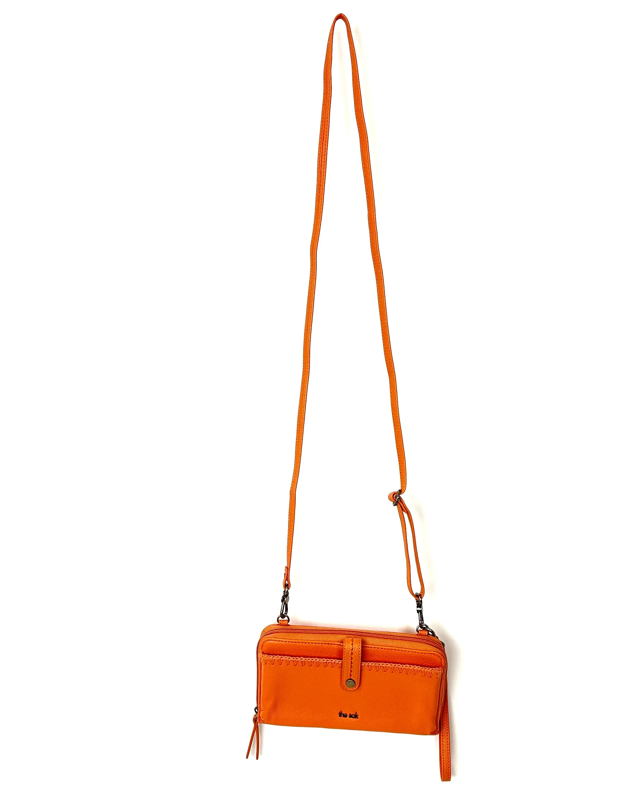 Orange Leather Crossbody Bag / Wristlet