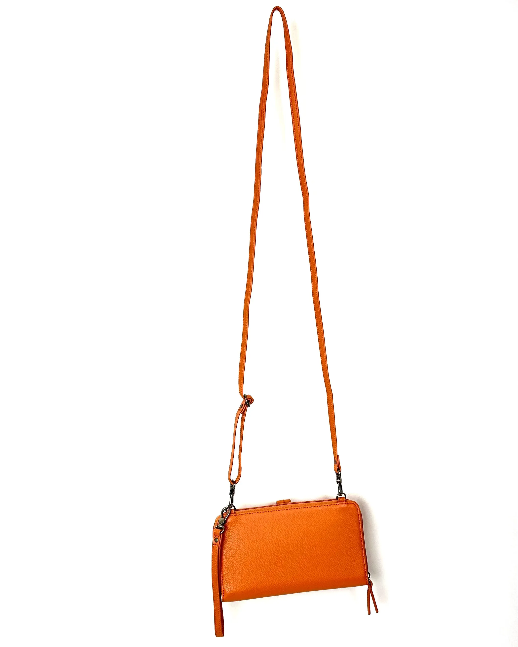 Orange Leather Crossbody Bag / Wristlet