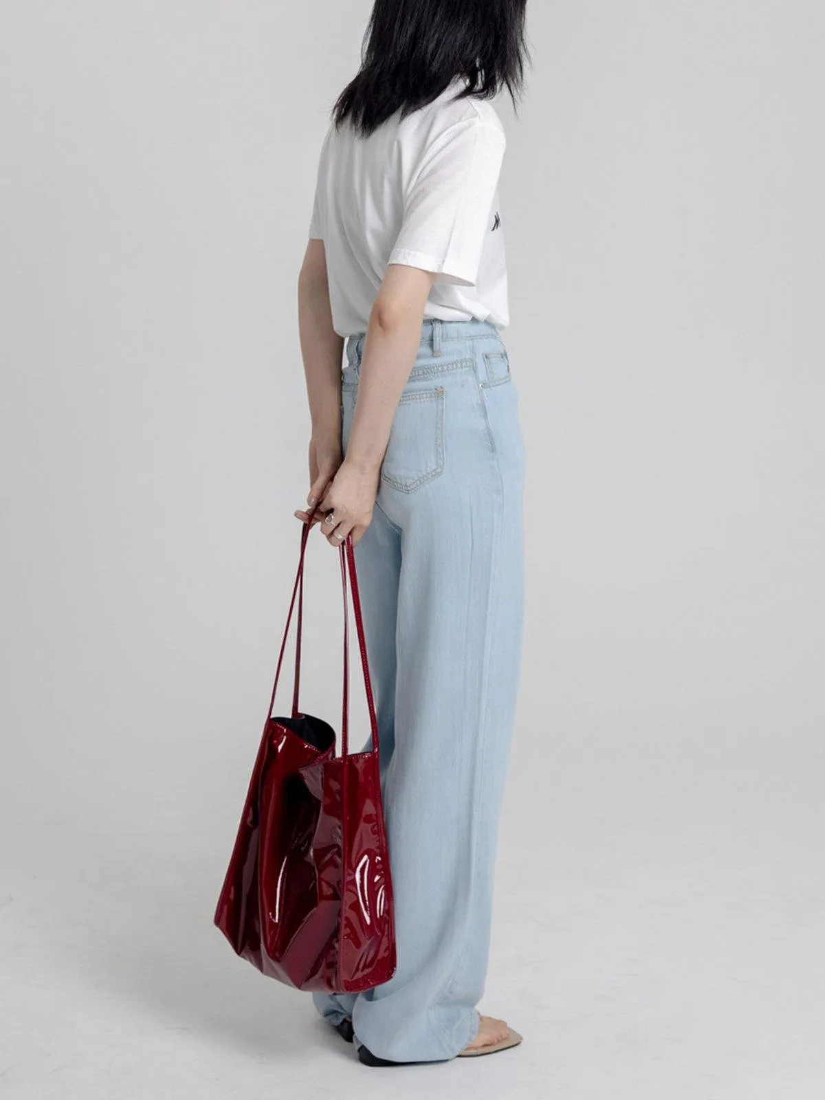 Patent Leather Tote Bag - Red
