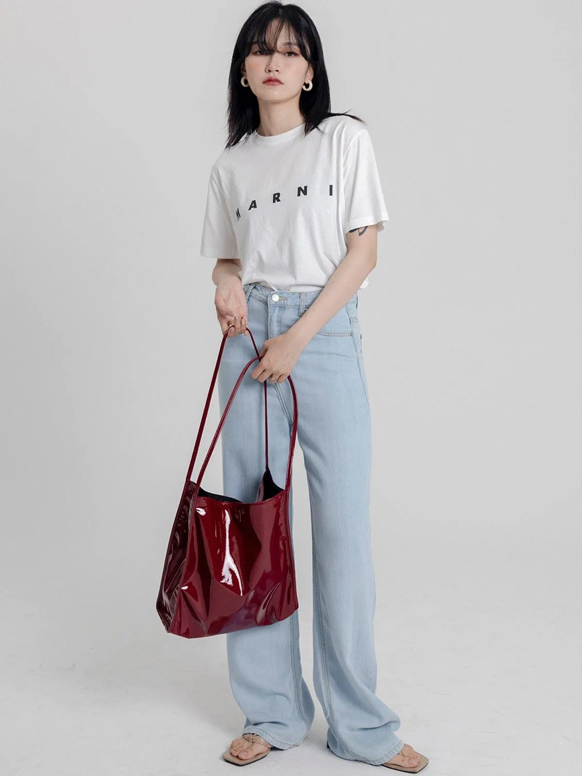 Patent Leather Tote Bag - Red